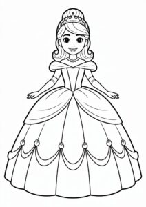 Cartoon Princess Coloring Page In Ball Gown 1
