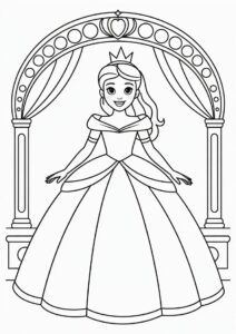 Cartoon Princess Coloring Page In Ball Gown 2