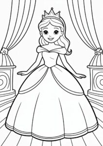 Cartoon Princess Coloring Page In Ball Gown 3