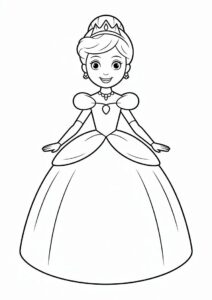 Cartoon Princess Coloring Page In Ball Gown 4