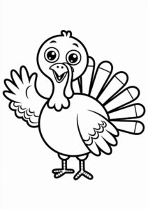 Cartoon Turkey Waving Coloring Page. 1