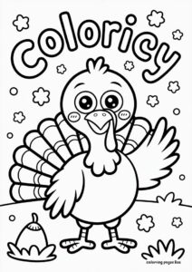 Cartoon Turkey Waving Coloring Page. 3