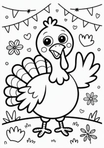 Cartoon Turkey Waving Coloring Page. 4
