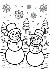 Cheerful Looking Snowmen In The Snow To Color 2