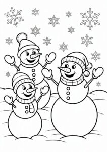 Cheerful Looking Snowmen In The Snow To Color 3