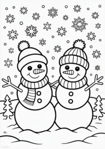 Cheerful Looking Snowmen In The Snow To Color 4
