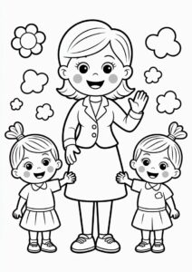 Cheerful Teacher Coloring Pages With Two Preschoolers 2