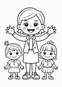 Cheerful Teacher Coloring Pages With Two Preschoolers 3