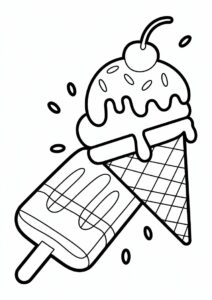 Cheery Ice Cream Coloring Page Sitting On Top Of A Popsicle 1