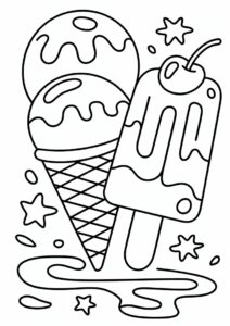 Cheery Ice Cream Coloring Page Sitting On Top Of A Popsicle 4