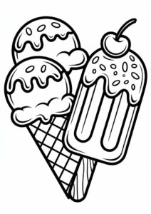 Cheery Ice Cream Coloring Page Sitting On Top Of A Popsicle 5