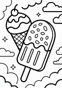 Cheery Ice Cream Coloring Page Sitting On Top Of A Popsicle 6