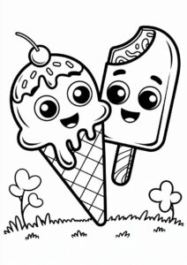 Chibi Cartoon Ice Cream Coloring Page Cone With Popsicle Friend 1