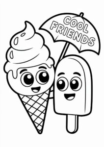 Chibi Cartoon Ice Cream Coloring Page Cone With Popsicle Friend 10