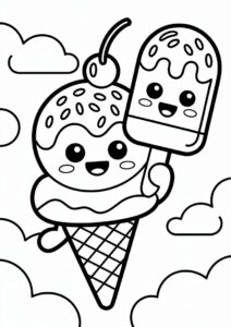 Chibi Cartoon Ice Cream Coloring Page Cone With Popsicle Friend 11