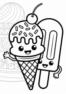 Chibi Cartoon Ice Cream Coloring Page Cone With Popsicle Friend 2