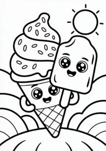 Chibi Cartoon Ice Cream Coloring Page Cone With Popsicle Friend 3