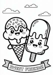 Chibi Cartoon Ice Cream Coloring Page Cone With Popsicle Friend 4
