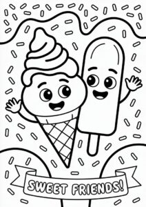 Chibi Cartoon Ice Cream Coloring Page Cone With Popsicle Friend 5