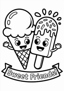Chibi Cartoon Ice Cream Coloring Page Cone With Popsicle Friend 6