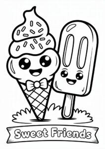 Chibi Cartoon Ice Cream Coloring Page Cone With Popsicle Friend 7