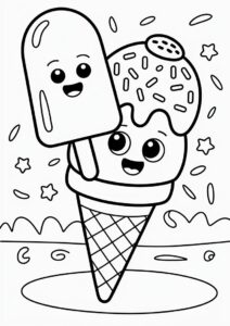 Chibi Cartoon Ice Cream Coloring Page Cone With Popsicle Friend 8