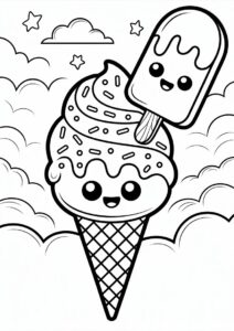 Chibi Cartoon Ice Cream Coloring Page Cone With Popsicle Friend 9
