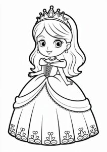 Chibi Princess Coloring Page In Ball Gown 1