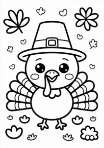 Chibi Turkey Wearing A Pilgrim s Hat Coloring Sheet For Kids 1