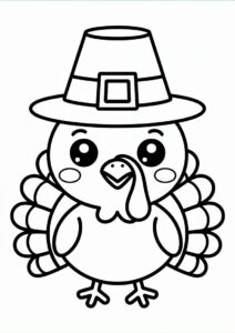 Chibi Turkey Wearing A Pilgrim s Hat Coloring Sheet For Kids 2