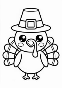 Chibi Turkey Wearing A Pilgrim s Hat Coloring Sheet For Kids 3