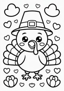 Chibi Turkey Wearing A Pilgrim s Hat Coloring Sheet For Kids 4