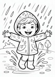 Child Playing In The Rain Coloring Page 1