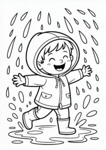 Child Playing In The Rain Coloring Page 10