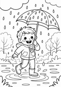 Child Playing In The Rain Coloring Page 3