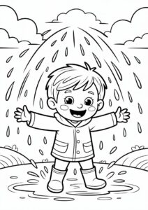 Child Playing In The Rain Coloring Page 4
