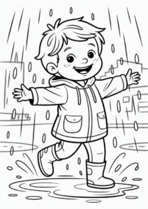 Child Playing In The Rain Coloring Page 5