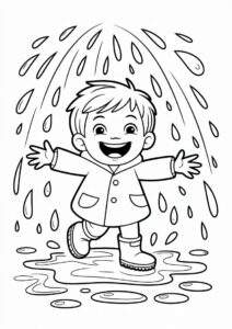 Child Playing In The Rain Coloring Page 6