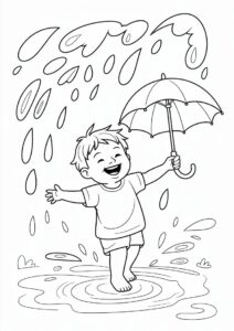Child Playing In The Rain Coloring Page 8
