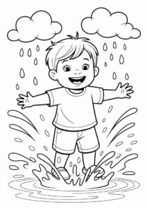 Child Playing In The Rain Coloring Page 9