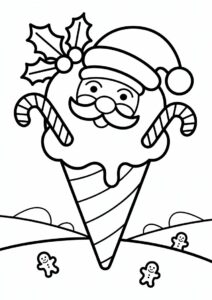 Christmas Themed Ice Cream Coloring Page With Santa 1