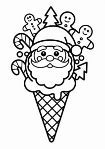 Christmas Themed Ice Cream Coloring Page With Santa 2