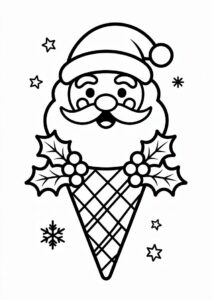 Christmas Themed Ice Cream Coloring Page With Santa 3