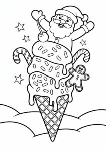 Christmas Themed Ice Cream Coloring Page With Santa 5