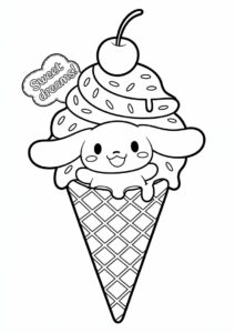 Cinnamoroll In An Ice Cream Coloring Page Cone For Kids 1