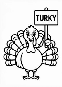 Coloring Page OF Turkey Holding Funny Sign 1