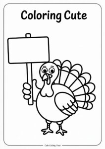 Coloring Page OF Turkey Holding Funny Sign 2