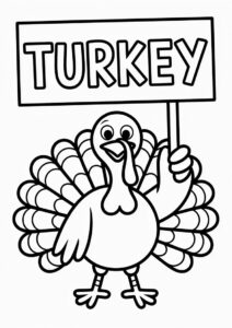 Coloring Page OF Turkey Holding Funny Sign 4