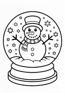 Coloring Page OF a Snowman In Snowglobe 1