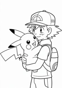 Coloring Page Of Ash Embracing Pikachu 2